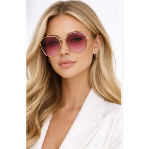 New Women's Chloe Gold Pink 2-in-1 Square Round Sunglasses